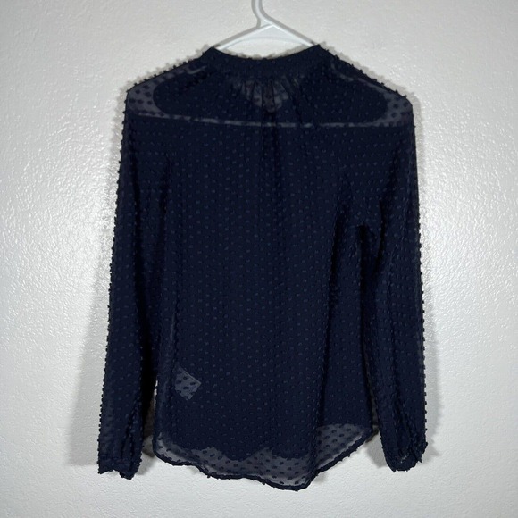 Boden Navy Textured Sheer Silk Blend Button Up Long Sleeve Blouse UK‎ 6 US 2 - Picture 3 of 8